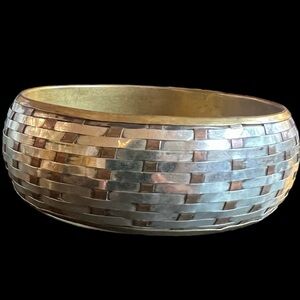 Vintrage tri color metal - silver, gold, bronze basketweave bangle